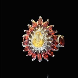 Exquisite Citrine & Garnet sterling estate ring size 6.5